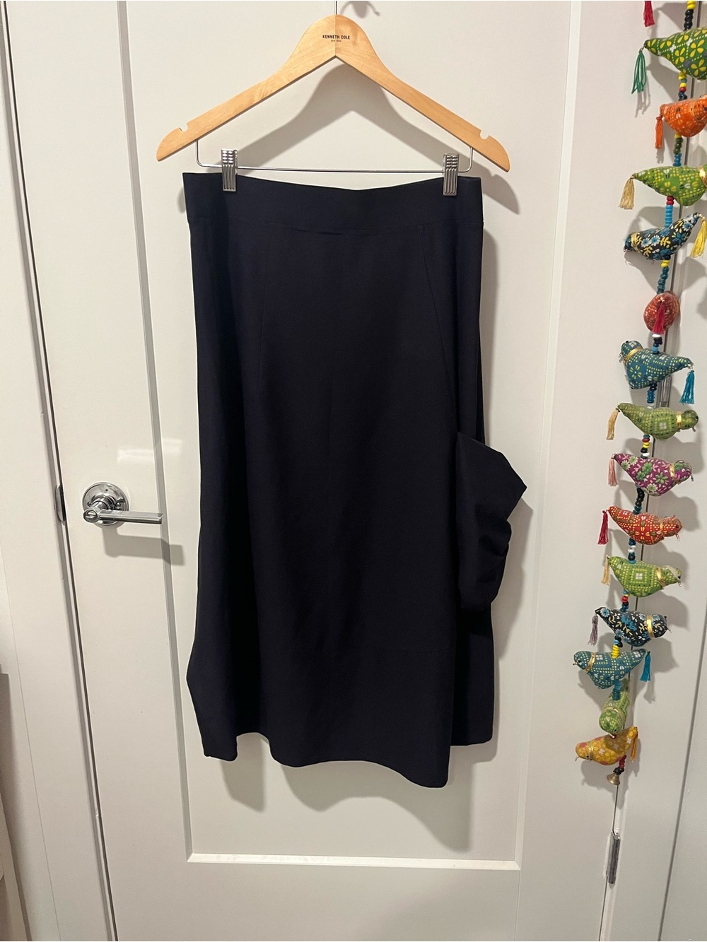 Eileen Fisher Black Asymmetrical Midi Skirt with Draped Side PockeT, M, NWT